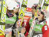 Second placed team of Norway with Anders Bardal, Johan Remen Evensen, Bjoern Einar Romoeren and Tom Hilde celebrate their medals won in day 2 of FIS ski jumping World Cup 2010-2011 finals in Planica, Slovenia. Team competition on second day of FIS ski jumping World cup finals was held on Saturday, 19th of March 2011, in Planica, Slovenia.
