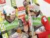 Second placed team of Norway with Anders Bardal, Johan Remen Evensen, Bjoern Einar Romoeren and Tom Hilde celebrate their medals won in day 2 of FIS ski jumping World Cup 2010-2011 finals in Planica, Slovenia. Team competition on second day of FIS ski jumping World cup finals was held on Saturday, 19th of March 2011, in Planica, Slovenia.
