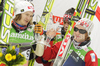 Second placed team of Norway with Anders Bardal, Johan Remen Evensen, Bjoern Einar Romoeren and Tom Hilde celebrate their medals won in day 2 of FIS ski jumping World Cup 2010-2011 finals in Planica, Slovenia. Team competition on second day of FIS ski jumping World cup finals was held on Saturday, 19th of March 2011, in Planica, Slovenia.
