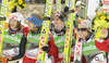 Second placed team of Norway with Anders Bardal, Johan Remen Evensen, Bjoern Einar Romoeren and Tom Hilde celebrate their medals won in day 2 of FIS ski jumping World Cup 2010-2011 finals in Planica, Slovenia. Team competition on second day of FIS ski jumping World cup finals was held on Saturday, 19th of March 2011, in Planica, Slovenia.
