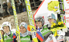 Team of Slovenia with Peter Prevc, Jernej Damjan, Jurij Tepes and Robert Kranjec celebrate their medals won in day 2 of FIS ski jumping World Cup 2010-2011 finals in Planica, Slovenia. Team competition on second day of FIS ski jumping World cup finals was held on Saturday, 19th of March 2011, in Planica, Slovenia.
