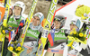 Team of Slovenia with Peter Prevc, Jernej Damjan, Jurij Tepes and Robert Kranjec celebrate their medals won in day 2 of FIS ski jumping World Cup 2010-2011 finals in Planica, Slovenia. Team competition on second day of FIS ski jumping World cup finals was held on Saturday, 19th of March 2011, in Planica, Slovenia.
