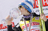 Gregor Schlierenzauer of Austria celebrates Ski flying World cup overall medal won in FIS ski jumping World Cup 2010-2011. Final race of  FIS ski jumping World cup 2010-2011 was held on Sunday, 20th of March 2011, in Planica, Slovenia.
