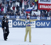 Robert Kranjec of Slovenia reacts in the outrun of Flying hill Individual competition of FIS World cup ski jumping  finals in Planica, Slovenia. Flying hill Individual competition FIS World ski jumping finals was held on Friday, 16th of March 2012, in Planica, Slovenia.
