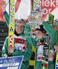 Second placed team of Norway celebrates their medals won in the Flying hill team competition of FIS World cup ski jumping  finals in Planica, Slovenia. Flying hill Team competition FIS World ski jumping finals was held on Saturday, 17th of March 2012, in Planica, Slovenia.
