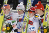 Third placed team of Germany celebrates their medals won in the Flying hill team competition of FIS World cup ski jumping  finals in Planica, Slovenia. Flying hill Team competition FIS World ski jumping finals was held on Saturday, 17th of March 2012, in Planica, Slovenia.
