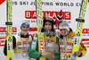 Winner Anders Bardal of Norway (middle), second placed Gregor Schlierenzauer of Austria (left) and third placed Andreas Kofler of Austria (right) celebrate their medals won in the overall classification of the season 2011 / 2012  of FIS World cup ski jumping in Planica, Slovenia. Flying hill competition FIS World ski jumping finals was held on Sunday, 18th of March 2012, in Planica, Slovenia.
