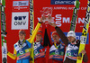 Winning team of Slovenia with Andraz Pograjc (L), Jurij Tepes (2nd from L), Primoz Prevc (2nd from R) and Robert Kranjec (R) celebrate their victory in team competition on day 2 in FIS Ski jumping World cup finals in Planica, Slovenia. Team competition of FIS ski jumping World cup finals was held on HS215 ski flying hill in Planica, Slovenia, on Saturday, 23rd of March 2013.
