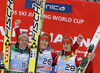Winner Jurij Tepes of Slovenia (M), second placed Rune Velta of Norway (L) and third placed Peter Prevc of Slovenia (R) celebrate their medals won in individual competition on day 3 in FIS Ski jumping World cup finals in Planica, Slovenia. Last individual competition of FIS ski jumping World cup finals was held on HS215 ski flying hill in Planica, Slovenia, on Sunday, 24th of March 2013.
