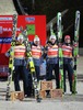 Tepes, Kranjec, Hvala, Prevc of Slovenia celebrate their victory after Mens Team FIS Ski Jumping world cup at the Vogtland Arena in Klingenthal, Germany on 2013/11/23.
