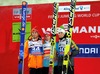 Second placed Andreas Wellinger of Germany, winner Sieger Krzysztof Biegun of Poland, and third placed Jurij Tepes of slovenia celebrate their medals won in Mens FIS Ski Jumping world cup at the Vogtland Arena in Klingenthal, Germany on 2013/11/24.
