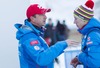 Head coach of Austria ski jumping team, Alexander Pointner speaks with Thomas Diethart (AUT) during practice Jump of 62nd Four Hills Tournament of FIS Ski Jumping World Cup at the Olympiaschanze, Garmisch Partenkirchen, Germany on 2013/12/31.
