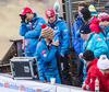 Cheftrainer Alexander Poitner, Ernst Wimmer OesV (AUT) und Co-Trainer Alexander Diess (AUT) rects after the crahs of Thomas Morgenstern (AUT) during the Trial jump of FIS Ski Flying World Cup at the Kulm, Bad Mitterndorf,  <br> Austria on 2014/01/10,
