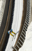Ski jumper on in run during women race of Viessmann FIS ski jumping World cup in Planica, Slovenia. Women race of Viessmann FIS ski jumping World cup 2013-2014 was held on Saturday, 22nd of March 2014 on HS139 ski jumping hill in Planica, Slovenia.
