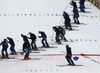 Officials prepare the landing zone after the women race of Viessmann FIS ski jumping World cup in Planica, Slovenia. Women race of Viessmann FIS ski jumping World cup 2013-2014 was held on Saturday, 22nd of March 2014 on HS139 ski jumping hill in Planica, Slovenia.
