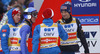 Austrian team celebrating in outrun of the HS139 hill during team race of Viessmann FIS ski jumping World cup in Planica, Slovenia. Team race of Viessmann FIS ski jumping World cup 2013-2014 was held on Saturday, 22nd of March 2014 on HS139 ski jumping hill in Planica, Slovenia.
