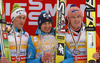 Overall winner Kamil Stoch of Poland (M), second placed Peter Prevc of Slovenia (L) and third placed Severin Freund of Germany (R) celebrate winning overall FIS Ski jumping World cup with his crystal globe and medals after last race of Viessmann FIS ski jumping World cup season 2013-2014 in Planica, Slovenia. Last race of Viessmann FIS ski jumping World cup season 2013-2014 was held on Sunday, 23rd of March 2014 on HS139 ski jumping hill in Planica, Slovenia.
