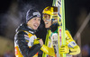 ex aequo Sieger Simon Ammann (SUI) und Noriaki Kasai (JPN) during Mens Competition of FIS Ski Jumping World Cup at the Nordic Arena in Ruka, Finland on 2014/11/29.
