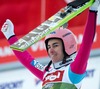 Second placed Stefan Kraft of Austria celebrates at the awards ceremony for the 63rd Four Hills Tournament of FIS Ski Jumping World Cup at the Bergisel Schanze in Innsbruck, Austria on 2015/01/04.
