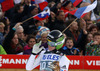 Winner Peter Prevc of Slovenia reacts in outrun of the ski flying hill during the 35th race of Viessmann FIS ski jumping World cup season 2014-2015 in Planica, Slovenia. Ski flying competition of Viessmann FIS ski jumping World cup season 2014-2015 was held on Friday, 20th of March 2015 on HS225 ski flying hill in Planica, Slovenia.
