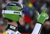 Winner Peter Prevc of Slovenia reacts in outrun of the ski flying hill during the 35th race of Viessmann FIS ski jumping World cup season 2014-2015 in Planica, Slovenia. Ski flying competition of Viessmann FIS ski jumping World cup season 2014-2015 was held on Friday, 20th of March 2015 on HS225 ski flying hill in Planica, Slovenia.
