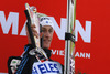 Winner Peter Prevc of Slovenia celebrates his medal won in the 35th race of Viessmann FIS ski jumping World cup season 2014-2015 in Planica, Slovenia. Ski flying competition of Viessmann FIS ski jumping World cup season 2014-2015 was held on Friday, 20th of March 2015 on HS225 ski flying hill in Planica, Slovenia.
