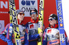 Third placed team of Norway with Johann Andre Forfang, Kenneth Gangnes , Anders Fannemel and Rune Velta celebrate their medals won in the team competition of Viessmann FIS ski jumping World cup season 2014-2015 in Planica, Slovenia. Ski flying team competition of Viessmann FIS ski jumping World cup season 2014-2015 was held on Saturday, 21st of March 2015 on HS225 ski flying hill in Planica, Slovenia.
