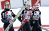 Peter Prevc of Slovenia, Jurij Tepes of Slovenia and Robert Kranjec of Slovenia  the team competition of Viessmann FIS ski jumping World cup season 2014-2015 in Planica, Slovenia. Ski flying team competition of Viessmann FIS ski jumping World cup season 2014-2015 was held on Saturday, 21st of March 2015 on HS225 ski flying hill in Planica, Slovenia.
