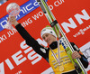 Peter Prevc of Slovenia celebrate his trophy for overall victory in the Viessmann FIS ski flying World cup season 2014-2015 in Planica, Slovenia. Final competition of Viessmann FIS ski jumping World cup season 2014-2015 was held on Sunday, 22nd of March 2015 on HS225 ski flying hill in Planica, Slovenia.
