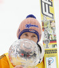 Winner Severin Freund of Germany celebrate his trophy for overall victory in the Viessmann FIS ski jumping World cup season 2014-2015 in Planica, Slovenia. Final competition of Viessmann FIS ski jumping World cup season 2014-2015 was held on Sunday, 22nd of March 2015 on HS225 ski flying hill in Planica, Slovenia.
