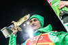 Winner Peter Prevc of Slovenia celebrate with the overall trophy after the podium of the Four Hills Tournament of FIS Ski Jumping World Cup at the Paul Ausserleitner Schanze in Bischofshofen, Austria on 2016/01/06.
