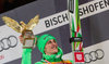 Winner Peter Prevc of Slovenia celebrate with the overall trophy after the podium of the Four Hills Tournament of FIS Ski Jumping World Cup at the Paul Ausserleitner Schanze in Bischofshofen, Austria on 2016/01/06.
