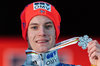 Silver Medalist Kenneth Gangnes of Norway celebrate at the Medal Award Ceremony of FIS Ski Flying World Championships at the Kulm in Bad Mitterndorf, Austria on 2016/01/16.
