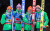 Silver Medalist f.l.: Richard Freitag of Germany Andreas Wellinger of Germany Stephan Leyhe of Germany Severin Freund of Germany celebrate at the Medal Award Ceremony, team competition of FIS Ski Flying World Championships at the Kulm in Bad Mitterndorf, Austria on 2016/01/17.
