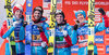 Bronze Medalist f.l.: Michael Hayboeck of Austria Manuel Fettner of Austria Manuel Poppinger of Austria Stefan Kraft of Austria celebrate at the Medal Award Ceremony, team competition of FIS Ski Flying World Championships at the Kulm in Bad Mitterndorf, Austria on 2016/01/17.
