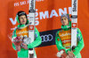 Winner Domen Prevc of Slovenia and his 3rd placed brother Peter Prevc of Slovenia during the Mens FIS Skijumping World Cup of the Nordic Opening at the Nordic Arena in Ruka, Finland on 2016/11/25.
