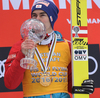 Overall FIS ski jumping World cup winner Stefan Kraft of Austria celebrates his success after last competition of FIS ski jumping World cup in Planica, Slovenia. Ski flying competition of FIS Ski jumping World cup in Planica, Slovenia, was held on Sunday, 26th of March 2017.
