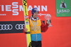 Overall FIS ski jumping World cup winner Stefan Kraft of Austria celebrates his success after last competition of FIS ski jumping World cup in Planica, Slovenia. Ski flying competition of FIS Ski jumping World cup in Planica, Slovenia, was held on Sunday, 26th of March 2017.
