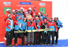 Overall FIS ski jumping World cup winner Stefan Kraft of Austria and his teammates celebrate his success after last competition of FIS ski jumping World cup in Planica, Slovenia. Ski flying competition of FIS Ski jumping World cup in Planica, Slovenia, was held on Sunday, 26th of March 2017.
