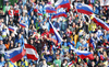 Spectators during women ski jumping team race of FIS Nordic skiing World Championships 2023 in Planica, Slovenia. Women ski jumping team race of FIS Nordic skiing World Championships 2023 was held in Planica Nordic Center in Planica, Slovenia, on Saturday, 25th of February 2023.