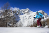 Ski touring in mountains above Slovenia highest road pass Vrsic near Kranjska Gora, Slovenia.
