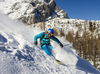 Ski touring in mountains above Slovenia highest road pass Vrsic near Kranjska Gora, Slovenia.
