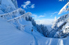 Ski touring in mountains above Kranjska Gora, Slovenia, after extensive snowfall in end of December 2020.