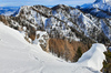 Ski touring in mountains above Gozd Martuljek, Slovenia. Beautiful views can been enjoyed from top of Trupejevo Poldne, Lepi vrh and Ojstri vrh mountains, located in backcountry above Gozd Martuljek, Slovenia.