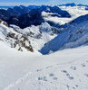 Ski touring in mountains above Ljubelj near Trzic, Slovenia.