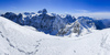 Winter in mountains above Vrata valley near Mojstrana, Slovenia. Even though temperatures in valley are spring like already, winter higher up in mountains is still present and offers plenty of joy for ski tourers and mountaineers.