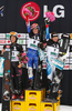 Winner Nicolien SauerBreij of Netherland (M), second placed Alexa Loo of Canada (L) and third placed Fraenzi Maegert-Kohli of Switzerland (R) celebrate their medals won in parallel giant slalom of FIS Snowbord World Cup in Kreischberg, Austria. Parallel giant slalom of FIS Snowbord World Cupwas held in Kreischberg, Austria, on 6th of January 2010.
