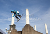 A snowboarder takes part in a training session prior to competing in the FIS Snowboard Big Air World Cup at the London Freeze Festival at Battersea Power Station, London.
