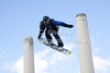Isak BJORNSTROM SWE takes to the air during the qualification round prior of the FIS Snowboard Big Air World Cup at the London Freeze Festival at Battersea Power Station, London.
