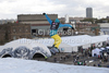 Adrian KRAINER AUT takes to the air during the qualification round prior of the FIS Snowboard Big Air World Cup at the London Freeze Festival at Battersea Power Station, London.
